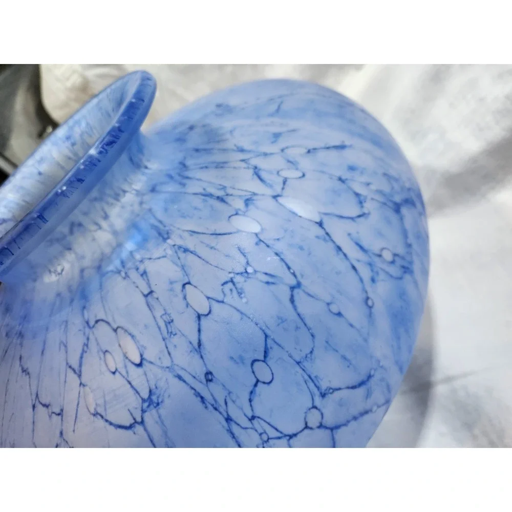 Vintage Aqua Blue Art Glass White Vase 7
